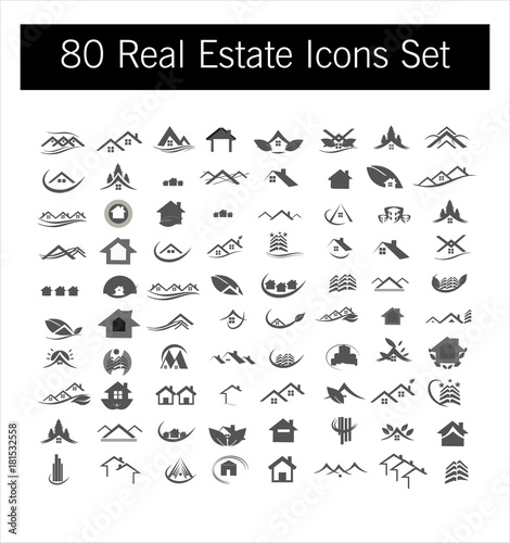 Fototapeta Naklejka Na Ścianę i Meble -  Real estate icon set with 80 vector pictograms. 