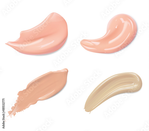 Cosmetic liquid foundation cream smudge smear strokes set. Make up smear isolated on white background