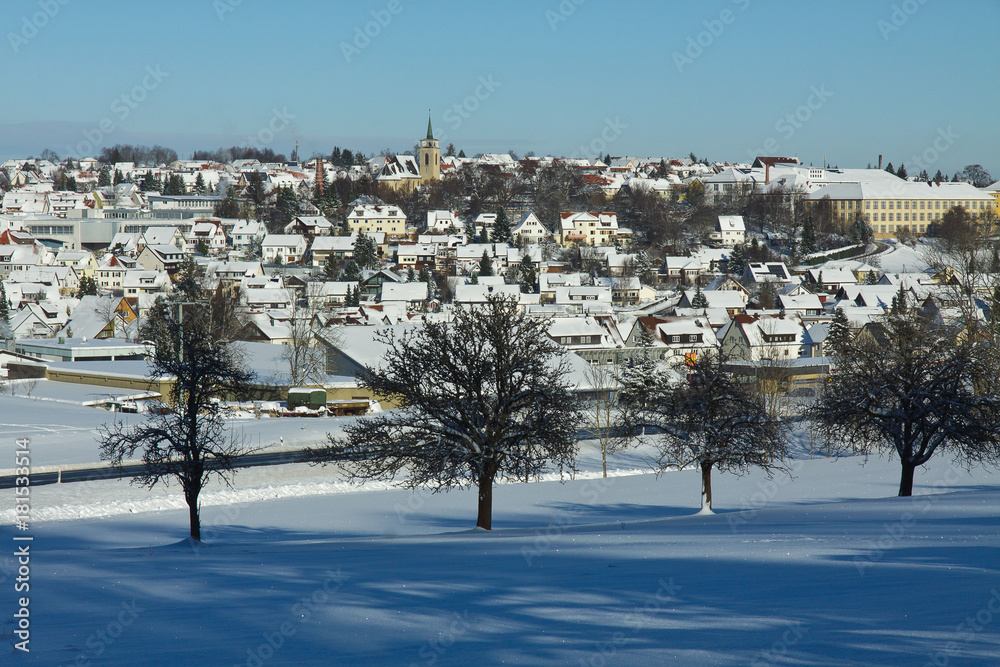 Gemeinde Bitz im Winter auf der Schwäbischen Alb