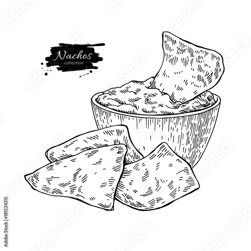 Nachos drawing. Traditional mexican food vector illustration.