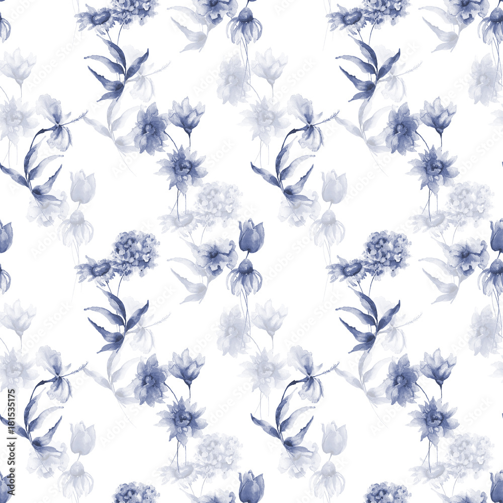 Seamless watercolor wallpaper with flowers