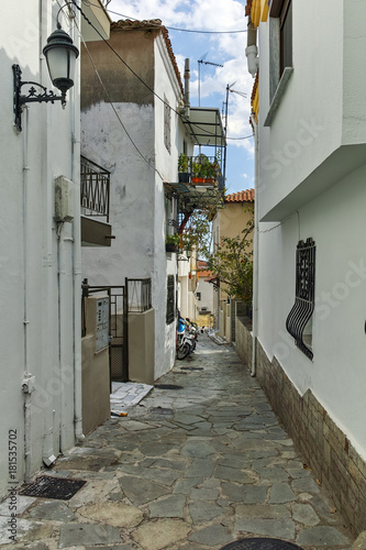 XANTHI, GREECE - SEPTEMBER 23, 2017: Typical street and old house in old town of Xanthi, East Macedonia and Thrace, Greece