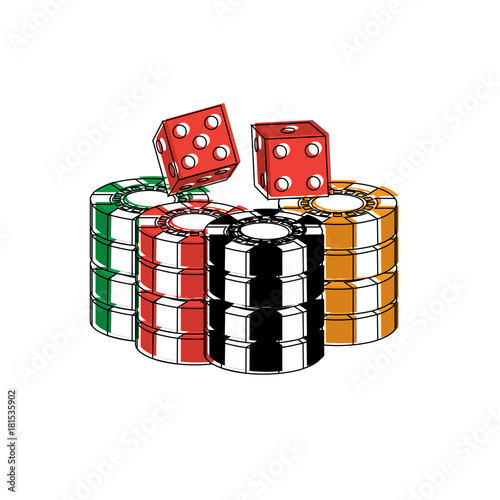 stacked chips and dice for game in the casino vector illustration