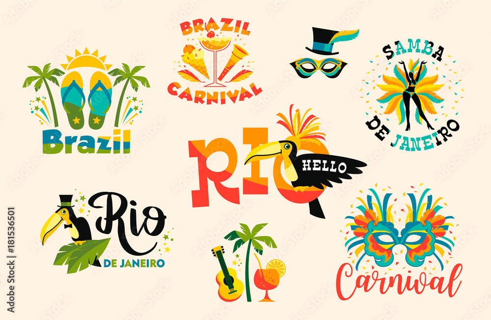 Brazilian Carnival. Big set of vector emblems.