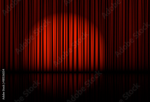Spotlight on stage curtain. Vector.