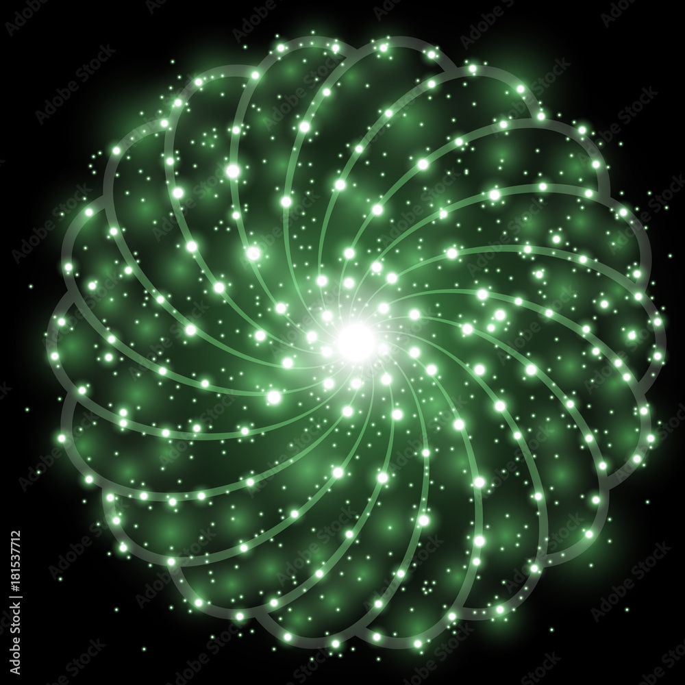 Shining stars with star dust, green color