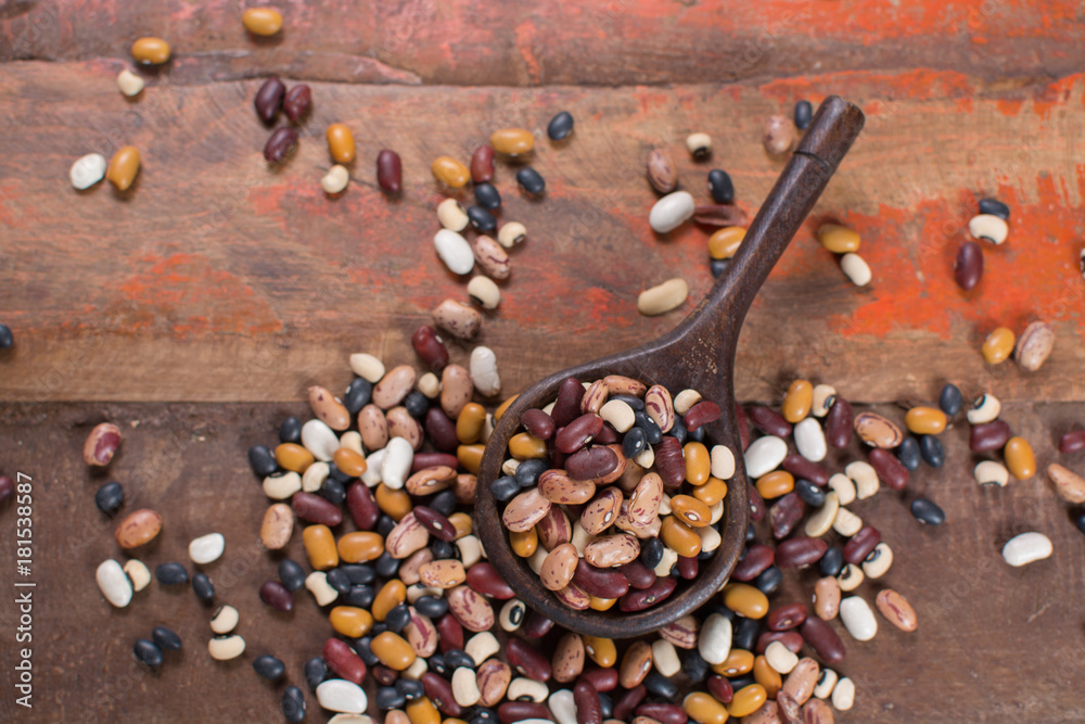 Variety of protein rich colorful raw dried beans copy space Variety of protein rich colorful raw dried beans copy space