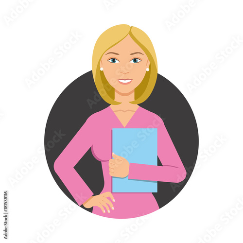Young businesswoman holding clipboard icon