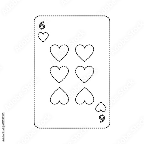 six of hearts french playing cards related icon image vector illustration design  black dotted line