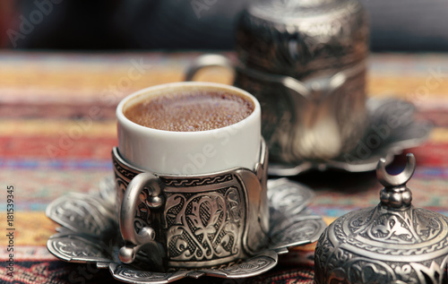 Turkish coffee served in a traditional way.
