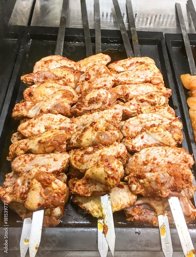Raw Turkish Traditional Chicken Sish kebab ready for cook at a restaurant