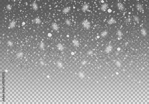 Falling snow on a transparent background. Abstract snowflake background. Fall of snow. Vector illustrator 10 EPS.