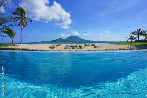 View of the Nevis Peak on Nevis Island across the water from St Kitts