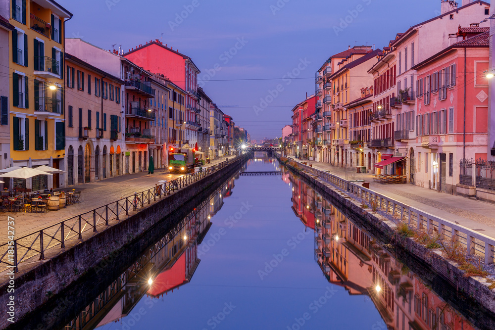 Milan. Canal Naviglio Grande at dawn.