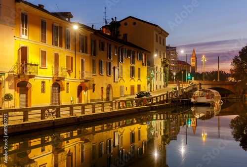 Milan. Canal Naviglio Grande at dawn. © pillerss