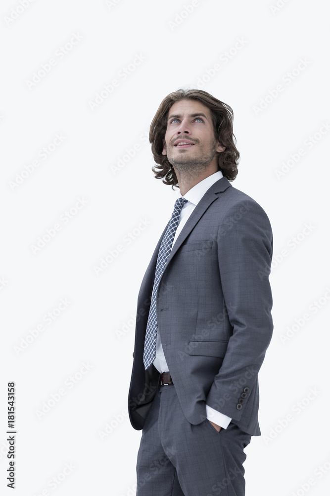 elegant people looking up on white background elegant people looking up on white background