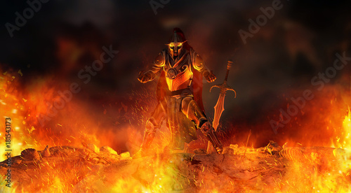 warrior knight surrounded in flames