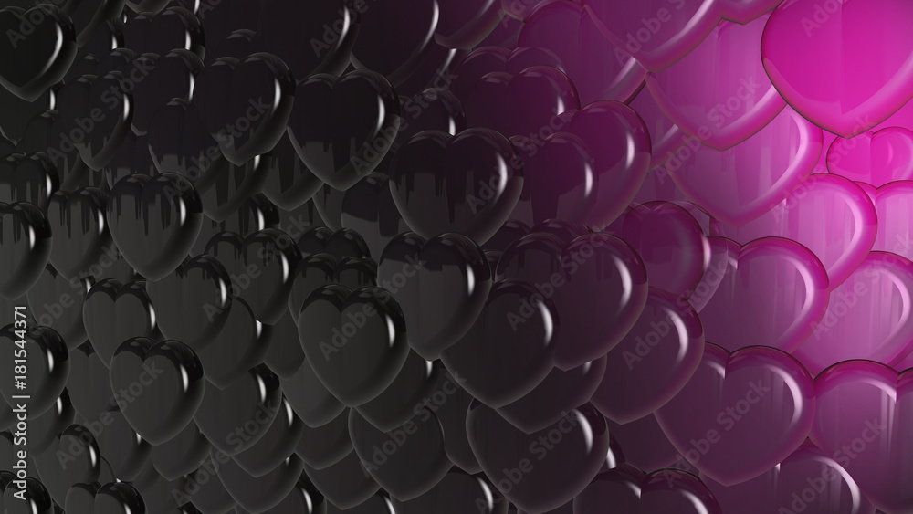 Obraz premium Pink, black heart background. Invitation card, red hearts. Pink, black bright background. Valentine's Day