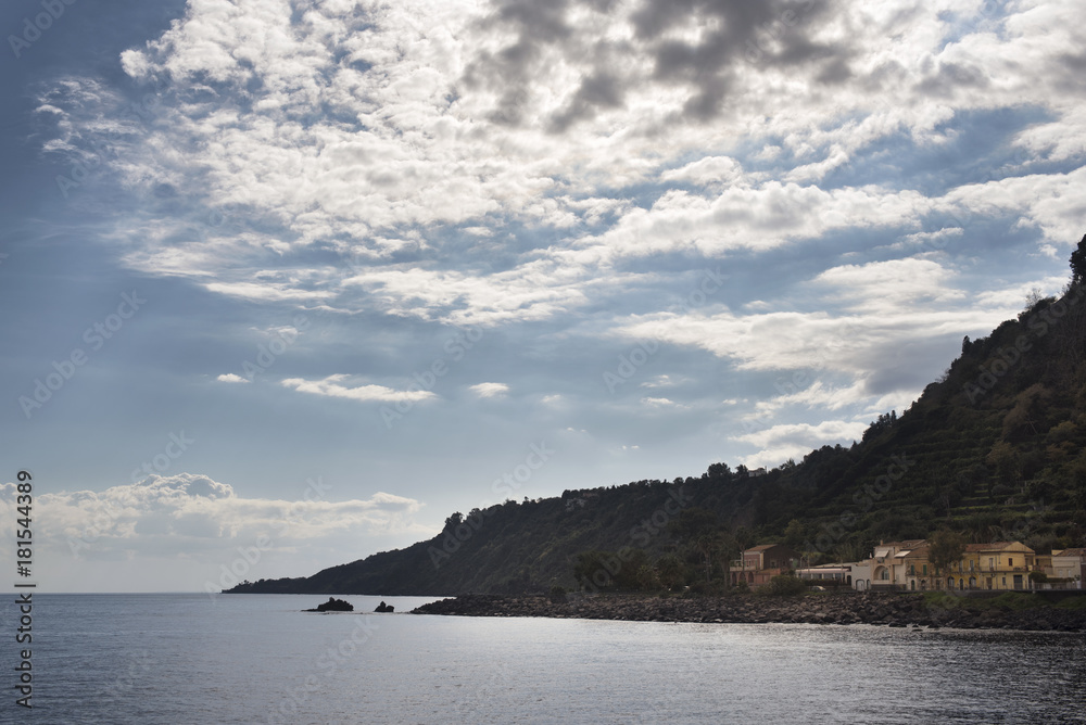 Sicily coast landscape with clouds