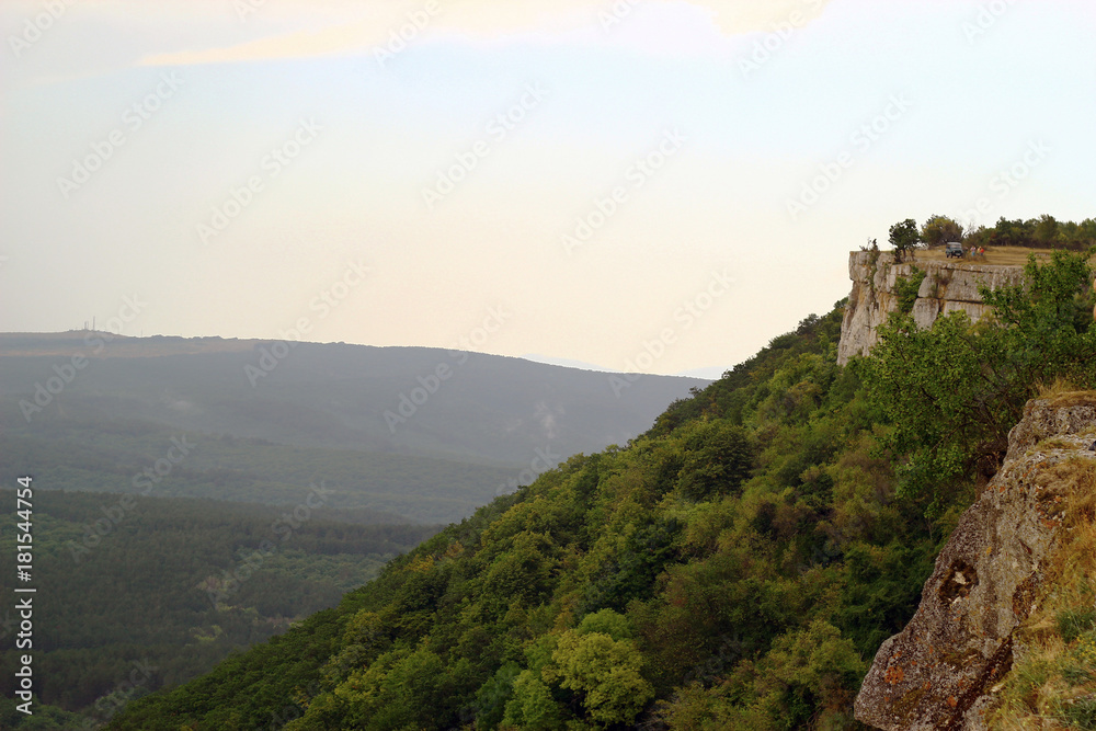 Chufut-Kale. Medieval city-fortress in the Crimean Mountains, Bakhchysarai. View of Besh-Kosh mountain
