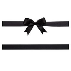 Black bow tied using silk ribbon, cut out top view