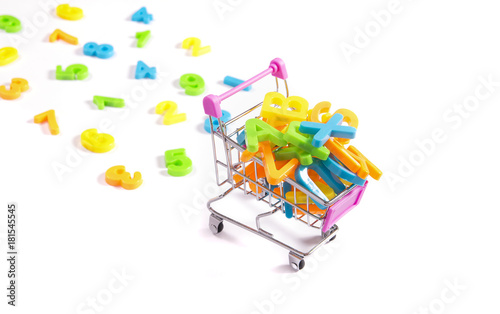 shopping cart filled with letters