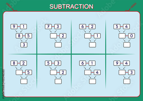 Fotografi Practice your subtraction 0 to 10, math worksheet for kids