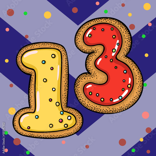 Hand drawn vector thirteen for christmas advent calendar
