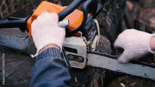 Fixing chainsaw. Chainsaw broken while cutting.