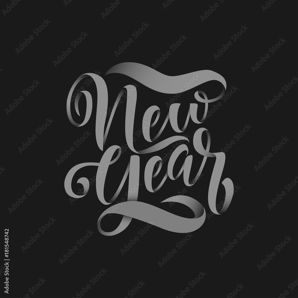 Happy New Year hand drawn lettering for card.