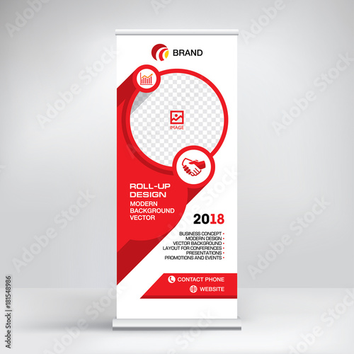 Roll-up design, layout of the booth for conferences, presentations, promotions and events, advertising banner for exhibition