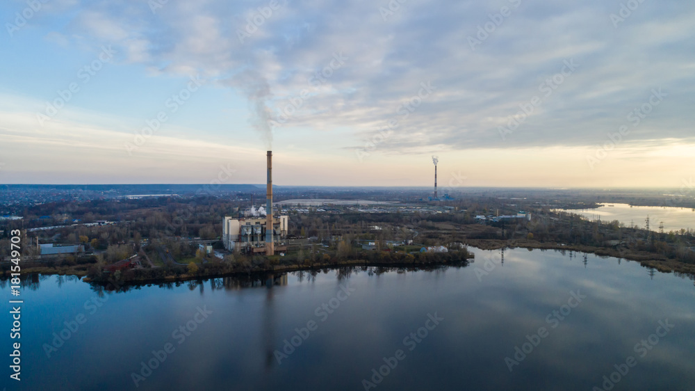Garbage incineration plant. Waste incinerator plant with smoking smokestack. The problem of environmental pollution by factories. Garbage incineration plant. Waste incinerator plant with smoking smokestack. The problem of environmental pollution by factories.