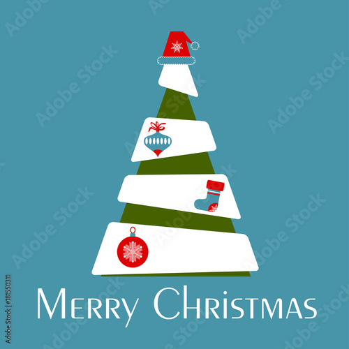 Christmas tree with some decoration and text Merry Christmas.