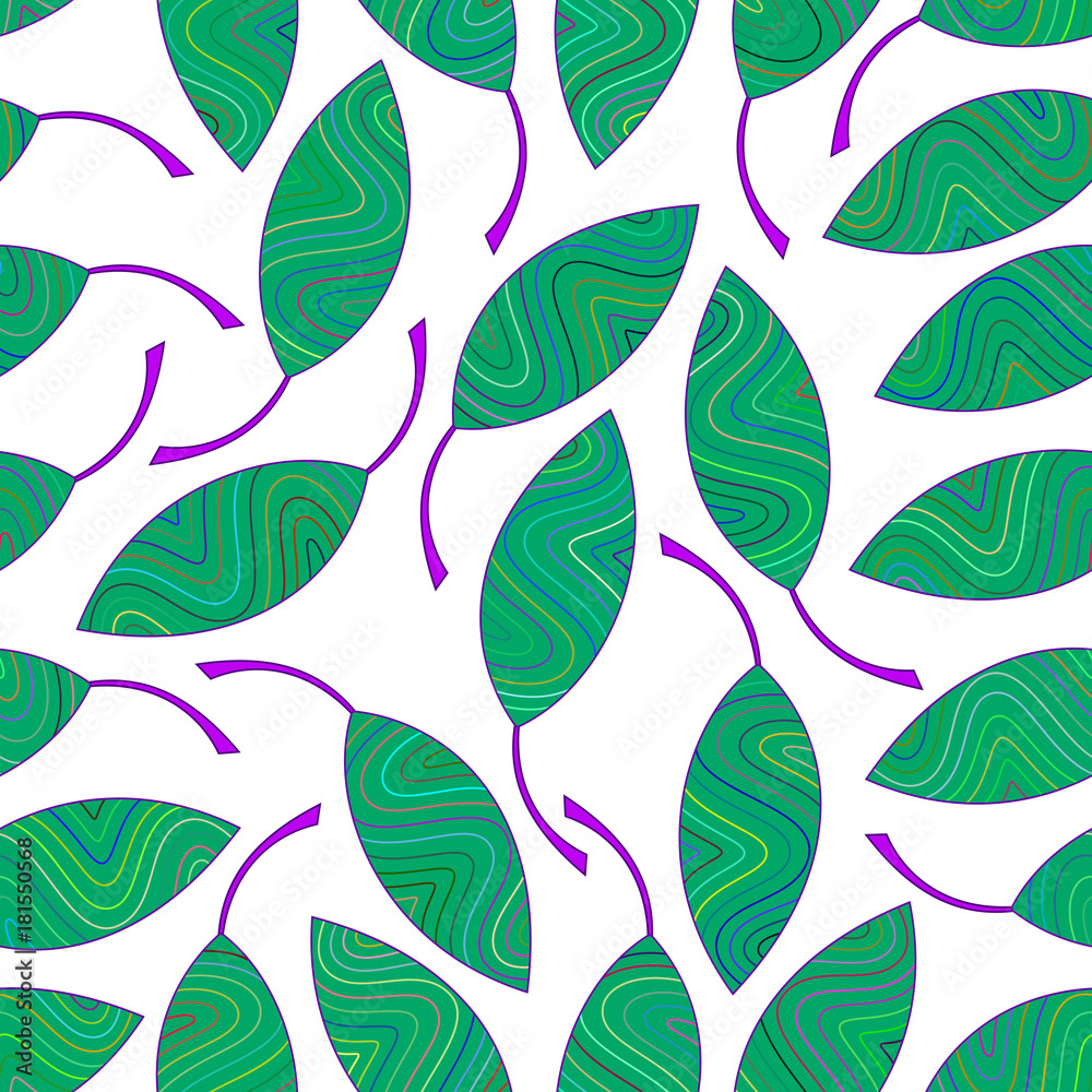 Seamless pattern of green striped leaves