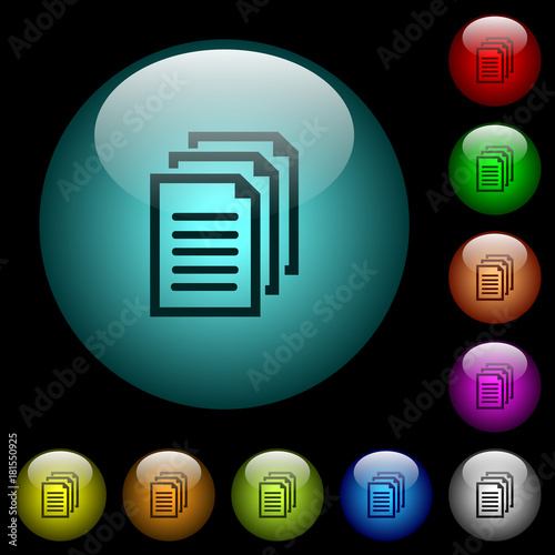 Multiple documents icons in color illuminated glass buttons