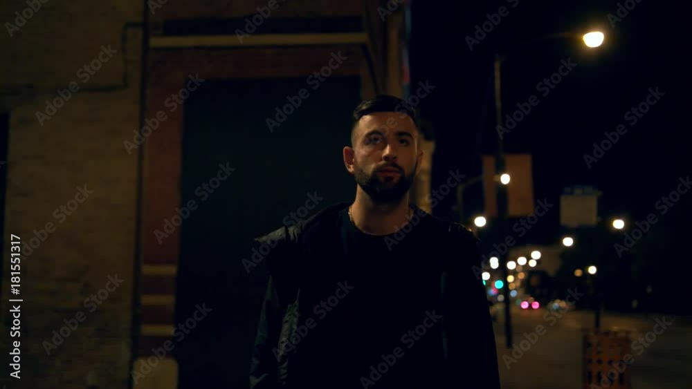 Man walkin on the street of downtown