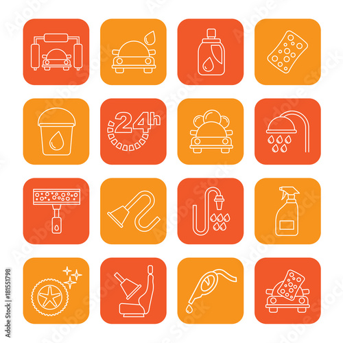 Line car wash objects and icons - vector icon set