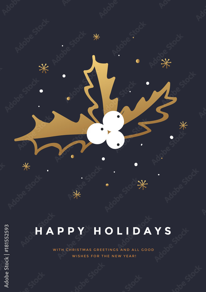 Fototapeta premium Merry Christmas greeting card set with cute xmas tree and snow-flakes. Decorative vector illustration for winter Happy holidays.
