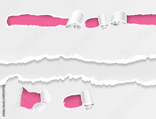 Torn edges hole lacerated ragged paper edge and crack realistic 3d style vector illustration collection