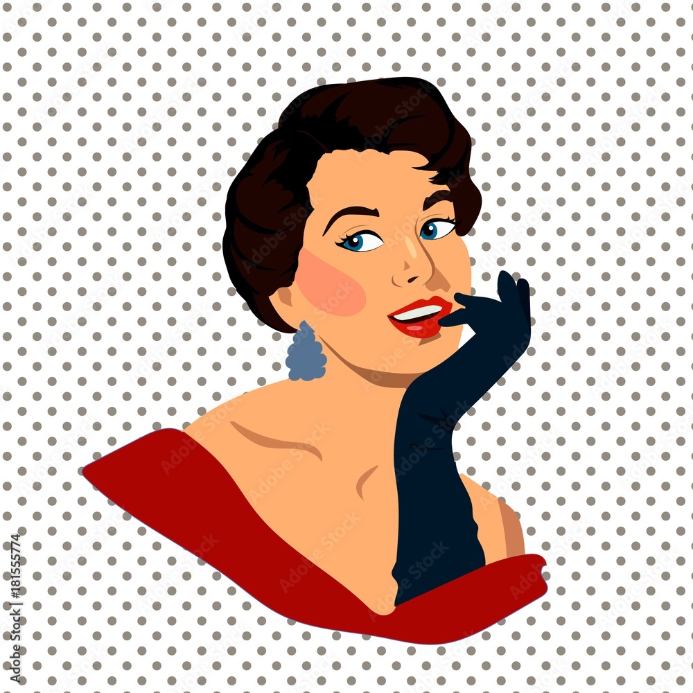 The beautiful retro young woman with gloves, vector illustration The beautiful retro young woman with gloves, vector illustration