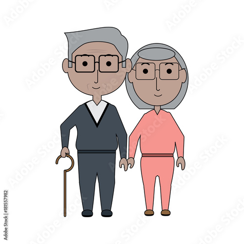 cartoon eldery couple icon over white background colorful design vector illustration