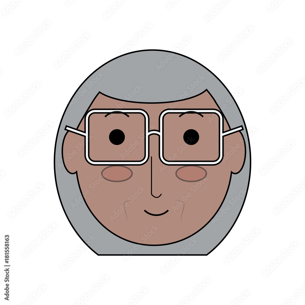 cartoon elderly woman face icon over white background colorful design vector illustration