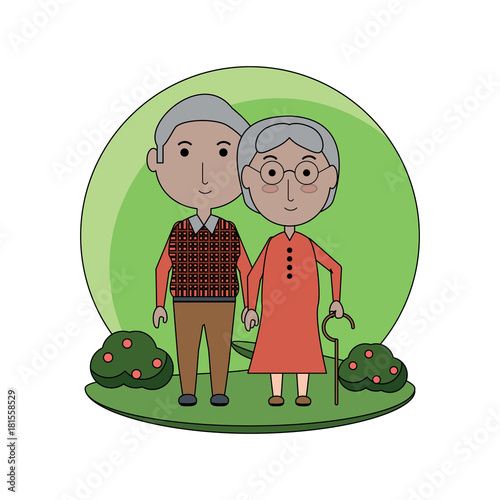 cartoon eldery couple icon over white background colorful design vector illustration