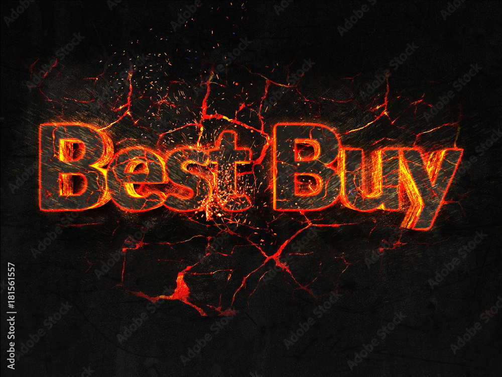 Best Buy Fire text flame burning hot lava explosion background.