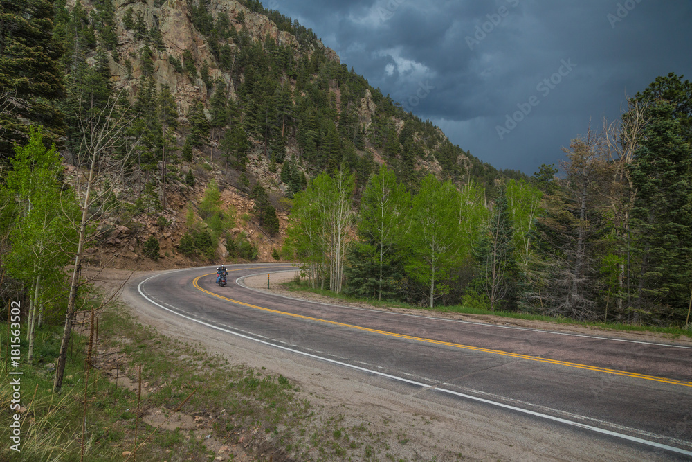 Fototapeta premium Motorcyclist on Colorado Highway