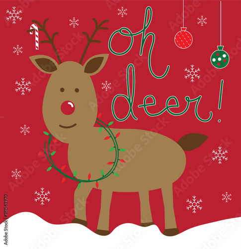 Fototapeta Naklejka Na Ścianę i Meble -  Oh Deer Christmas Reindeer
