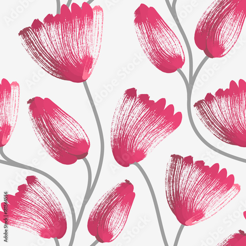 Floral seamless pattern. Hand drawn creative flowers. Artistic background. Abstract herb. Stain of paint. Can be used for wallpaper, textiles, wrapping, card, cover. Vector illustration, eps10