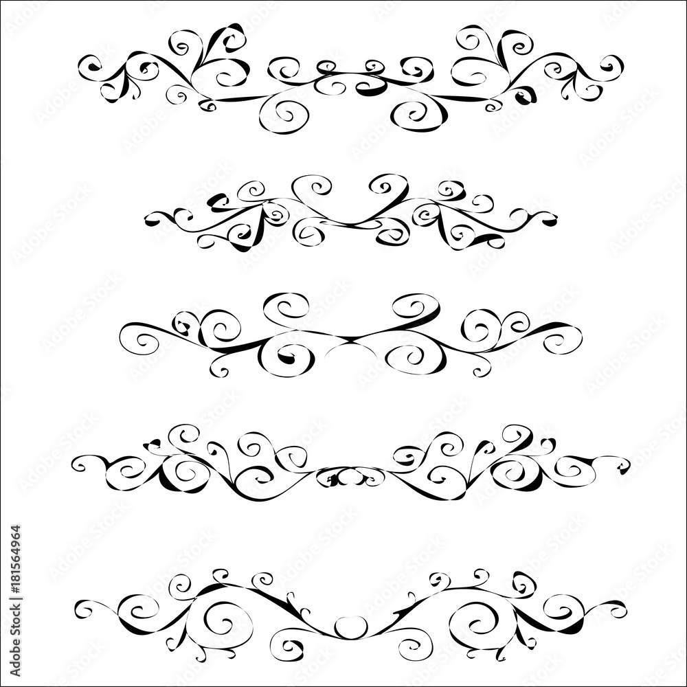 Set of horizontal hand-drawn patterned banners Set of horizontal hand-drawn patterned banners