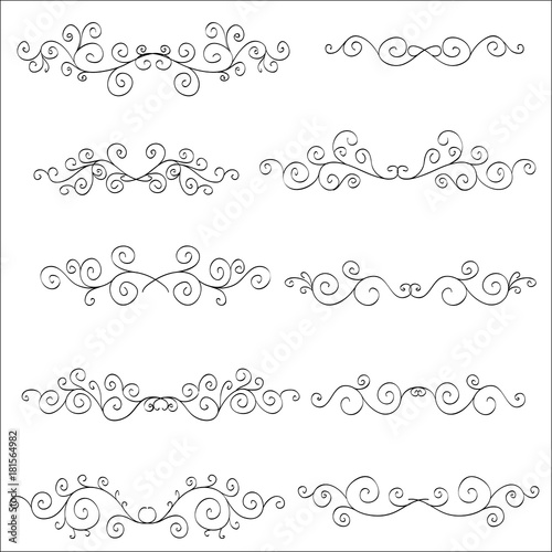 Set of horizontal hand-drawn patterned banners 