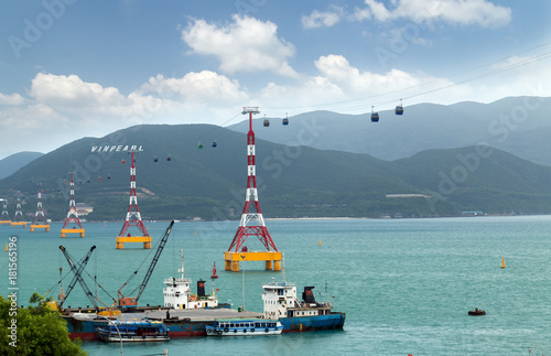 Cable car eiffel tower to cableway Vinpearl Amusement Park Island Nha Trang, Vietnam photo